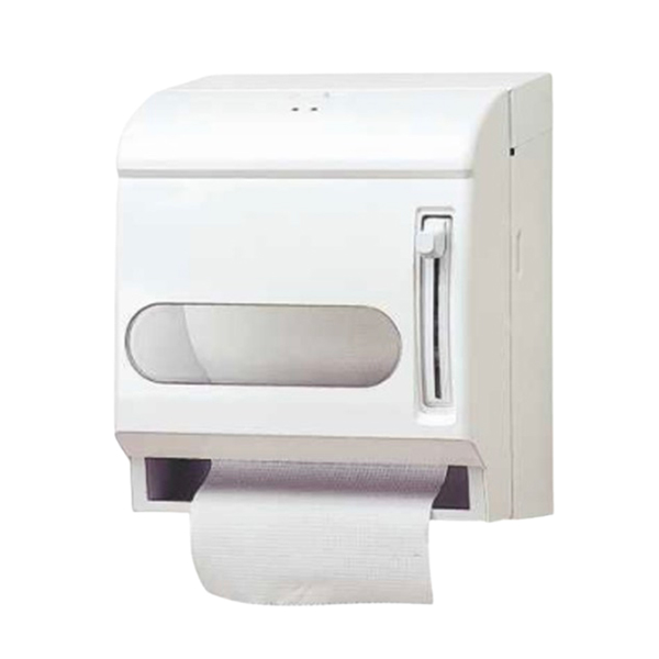 白色捲筒擦手紙架 - 透明視窗設計，易於補充紙量